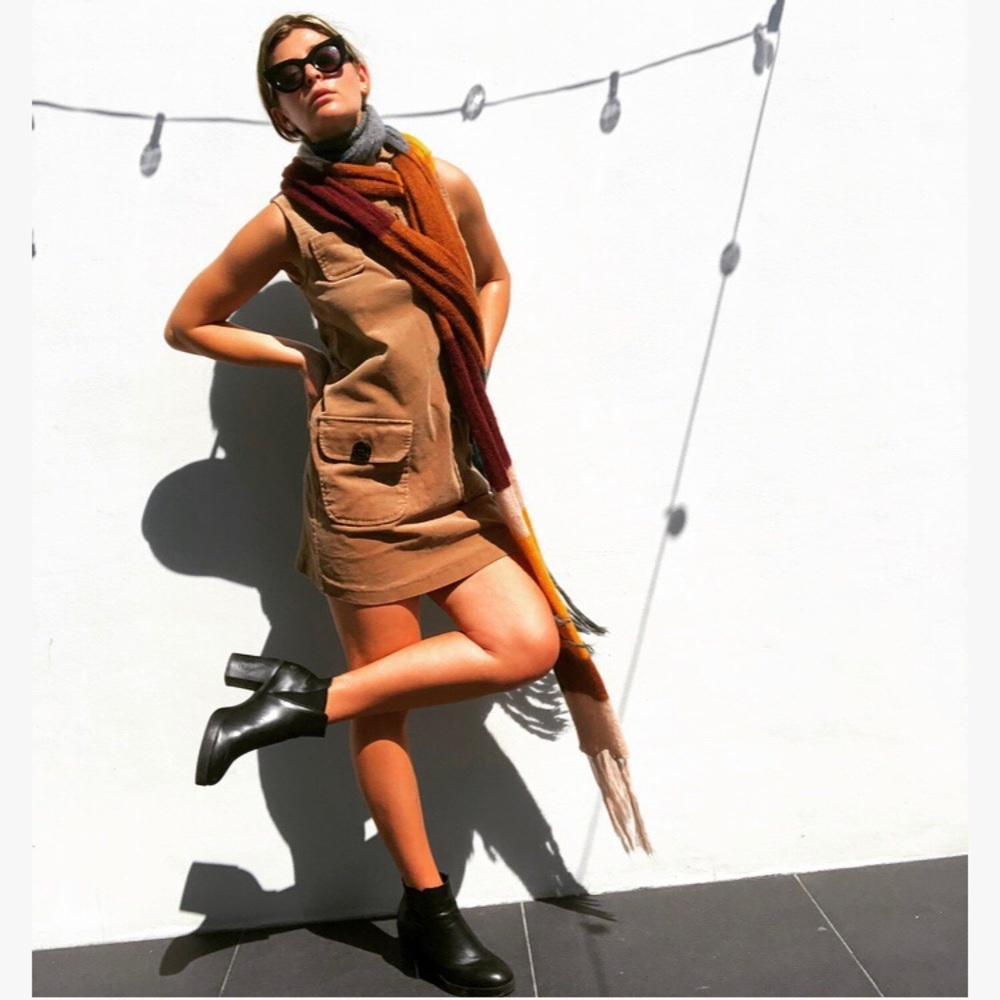 ZARA BROWN CORDUROY COLLAR  BUTTON MINI DRESS